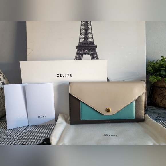 Celine Tri Color Leather Envelope Flap Wallet Full Inclusion - Picture 1 of 17